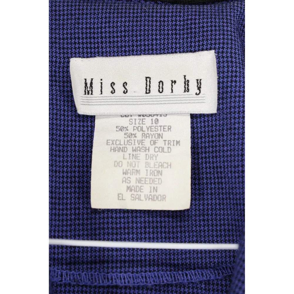 Miss Dorby Vtg Blue Sailor Collar Button Cottagecore Dress Womens 10 Houndstooth - Picture 7 of 13
